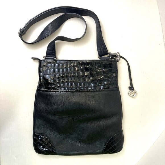 Brighton Handbags - Brighton Peyton Pebbled Leather Crossbody Bag / Purse E077736 Black 12.5"x12"
